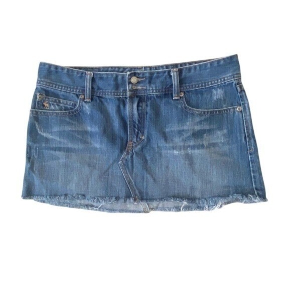 Abercrombie & Fitch Denim Mini Skirt Distressed Raw Hem Women 8‎ Blue